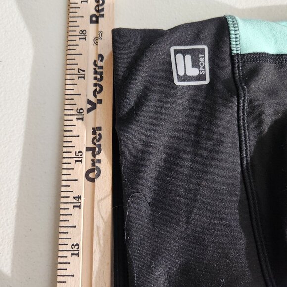 Fila Womens Black Capri Leggings Aqua White & Yellow Stripes Large Activewear - Picture 5 of 9